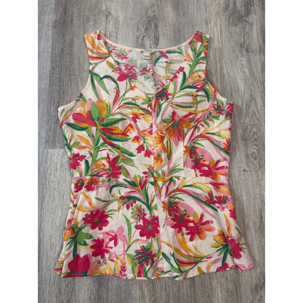 J. Crew Floral‎ Linen Blend Sleeveless V Neck Peplum Top Size 2 Women
